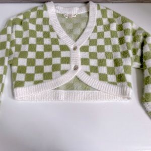 long sleeve,green checkered sweater